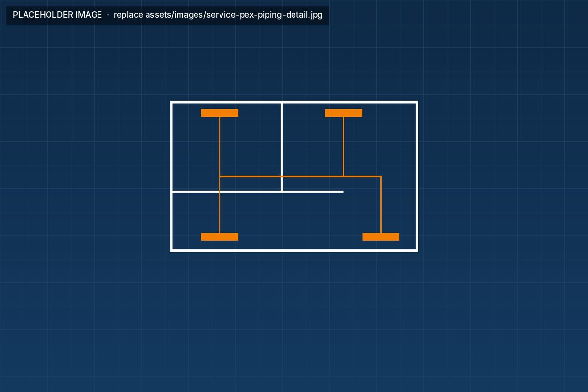 Plan drawing showing heating pipe routes to radiator positions